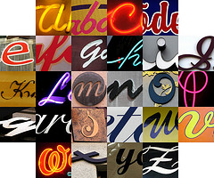 an alphabet mosaic of each letter in cursive