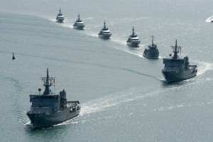 fleet of seven ships in formation