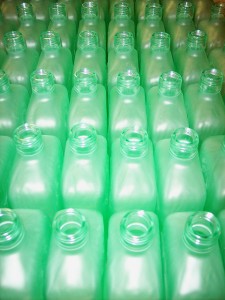 green glass limoncello bottles