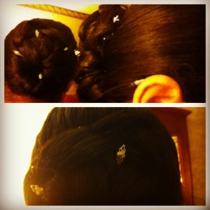 Kat's mom (mother of the bride) had the bobby pins. They're a little sparkly and a little pearly, just like my jewelry.