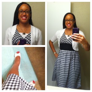 Dress from Marshall, aforementioned white bolero, trusty white wedges from Payless, camisole is actually a Trendy Top.