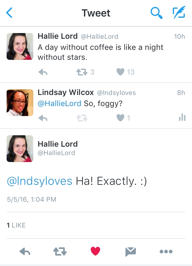 Hallie Lord replied to my tweet