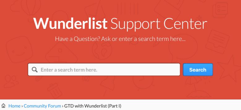 Our original thread's header in the Wunderlist Support Center.