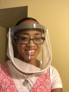 Me, wearing the intense face shield I'm allowed to use at school